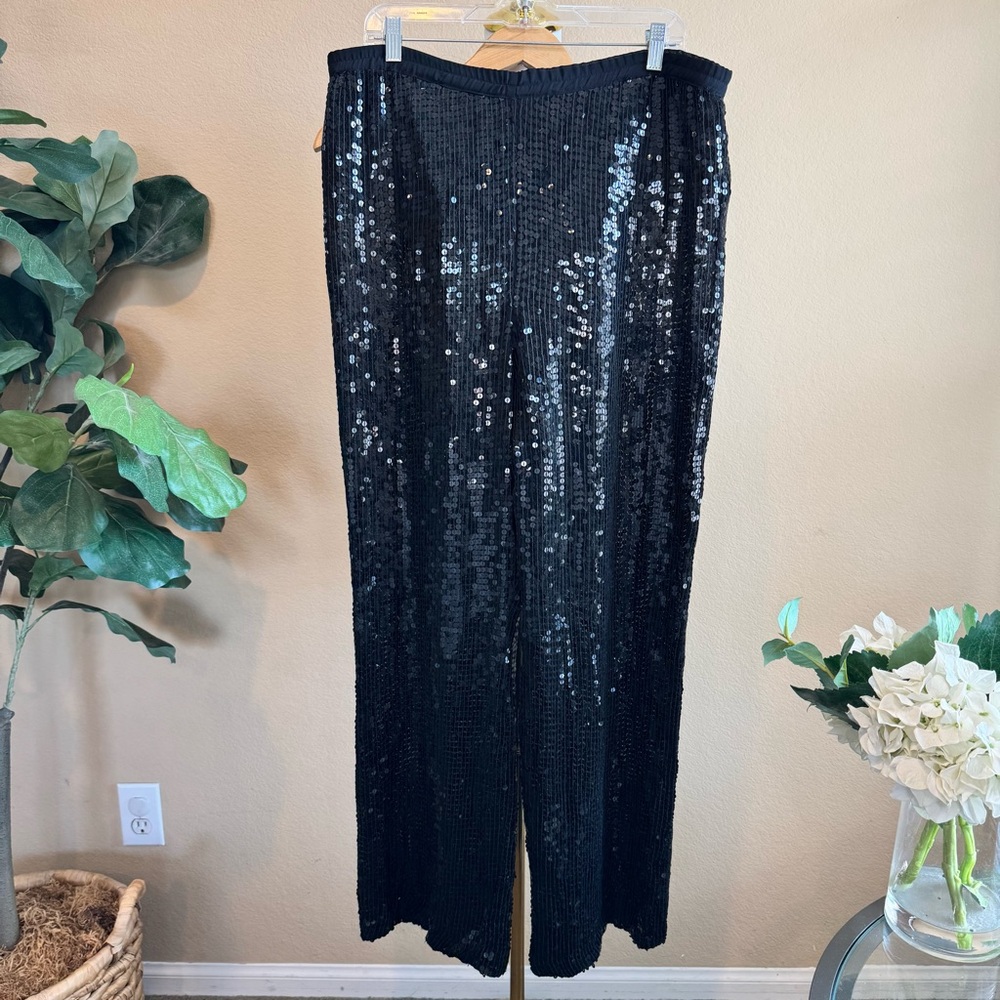 Vtg St Martin Sequin Pants Womens L Black Straight Leg High Rise - Missing Liner